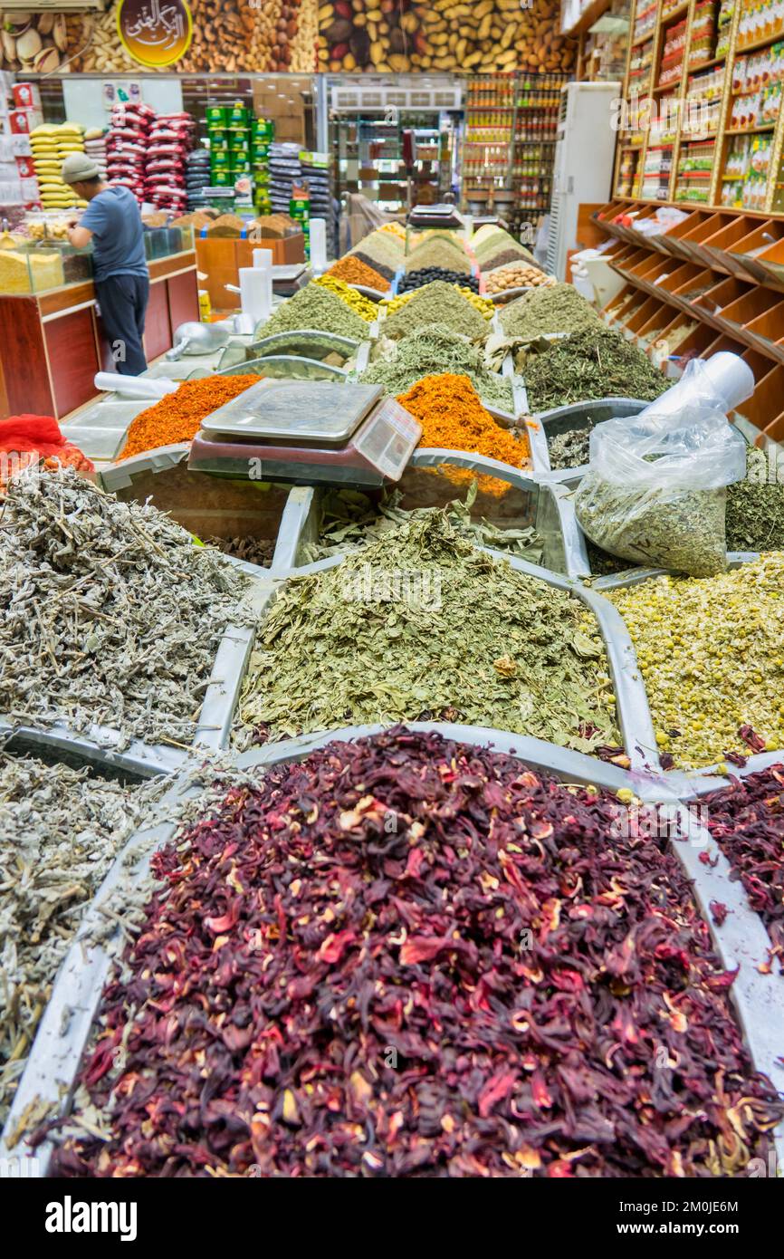 Herbs, spice and dry goods store in Riyadh Saudi Arabia. Stock Photo