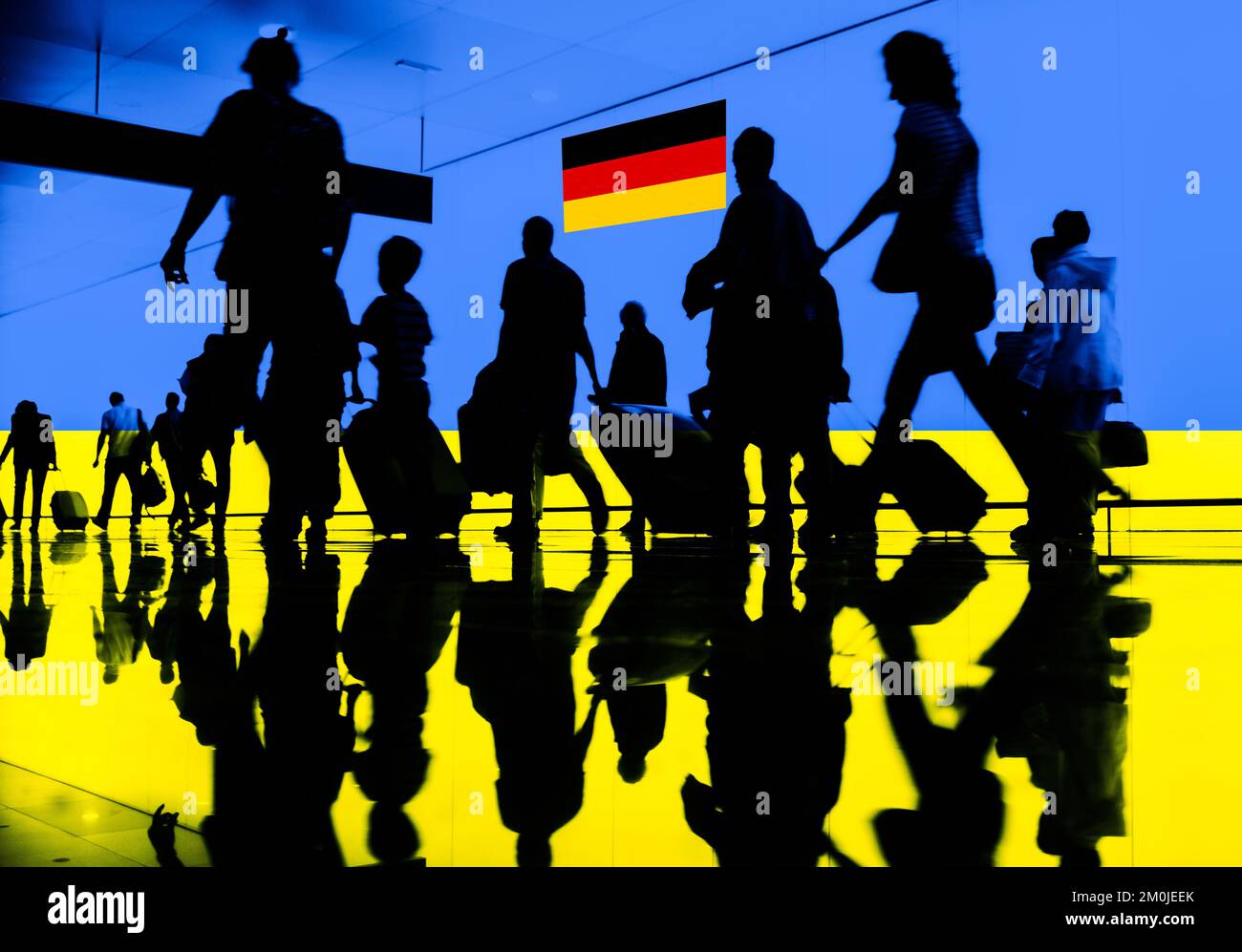 Flags of Germany and Ukraine: refugees, asylum, immigration, war, conflict...Concept Stock Photo