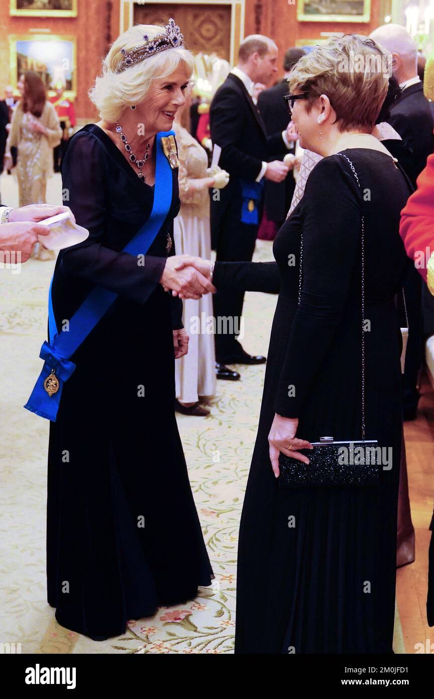The Queen Consort (left) during a Diplomatic Corps reception at Buckingham Palace in London