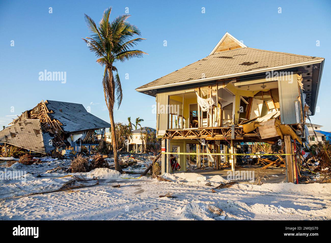 Fort Ft. Myers Beach Florida,Estero Island Estero Boulevard,house houses home homes property Hurricane Ian damage damaged destruction destroyed debris Stock Photo