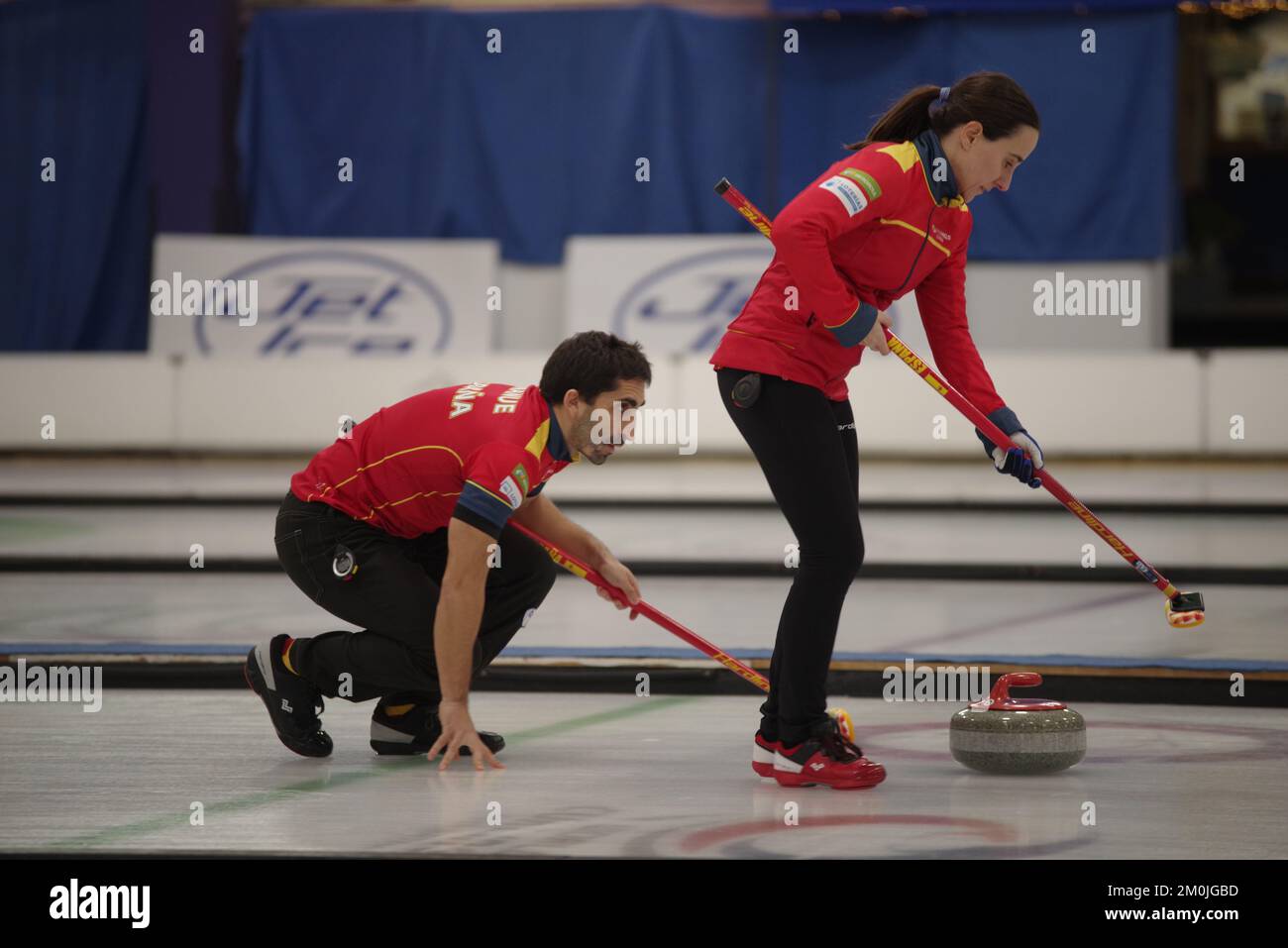 Dumfries, Scotland, 6 December 2022. Mikel Unanue and Oihane Otaegi playing  for Spain in the World Mixed Doubles Qualification Event 2022 at Dumfries  Ice Bowl. Credit: Colin Edwards/Alamy Live News Stock Photo - Alamy