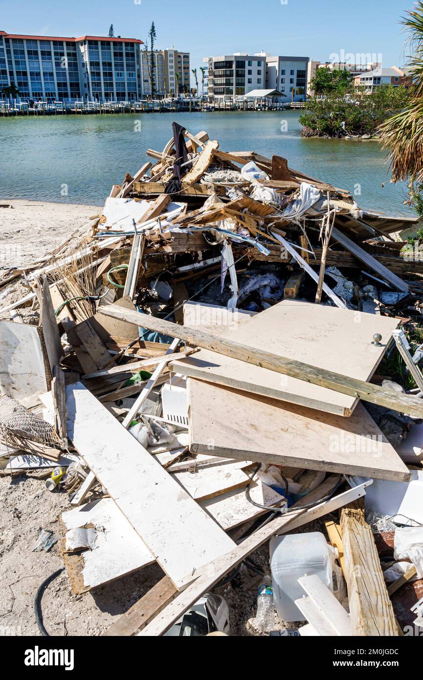 Bonita Springs Bonita Beach Broadway Channel Bay's Island,Hurricane Ian damage destruction destroyed debris trash litter Stock Photo