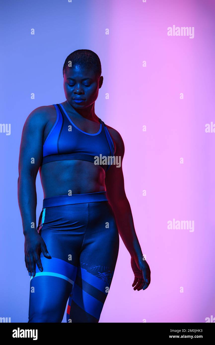 Body Positivity And Sport Smiling Curvy Black Woman In Sportswear Free 