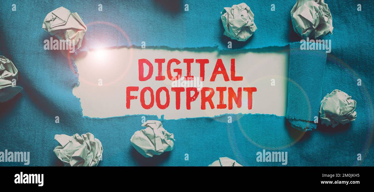Hand writing sign Digital Footprint. Word Written on uses digital