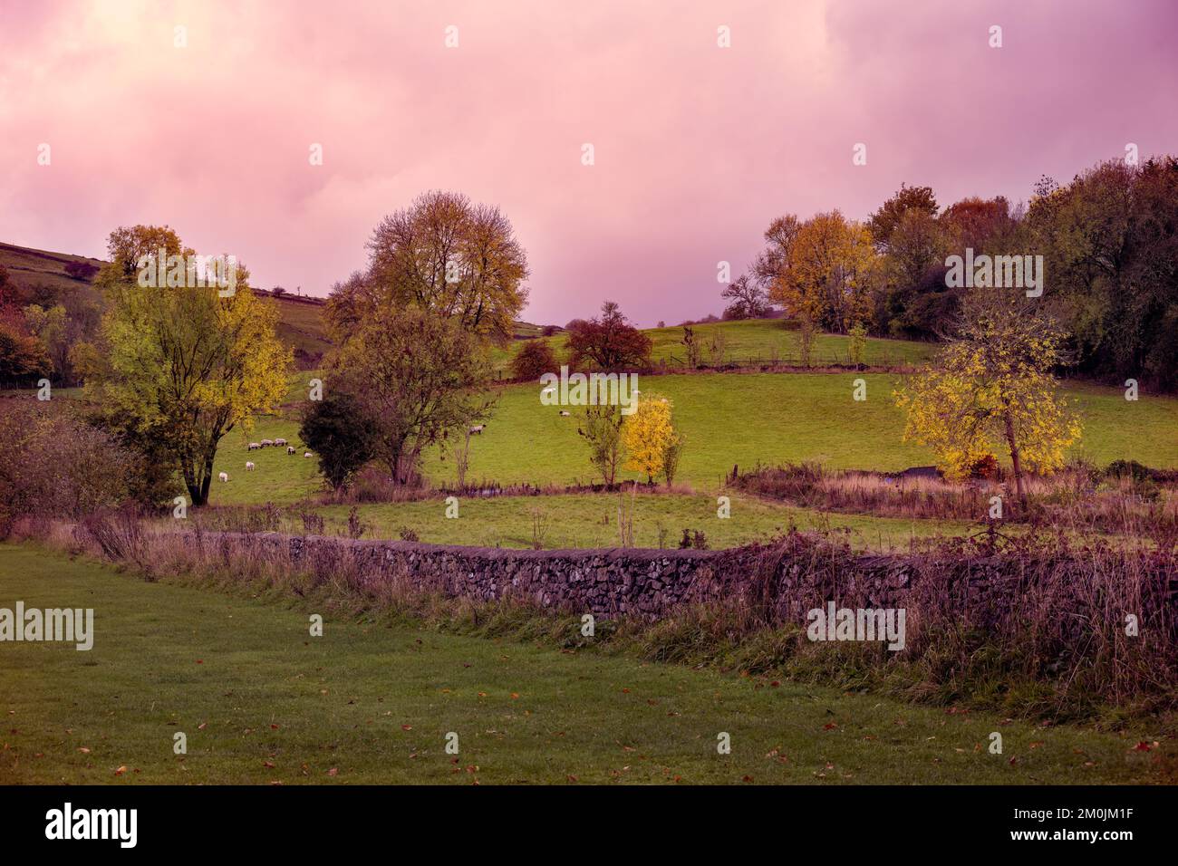 Walking around Stoney Middleton in autumn, Peak District, England Stock