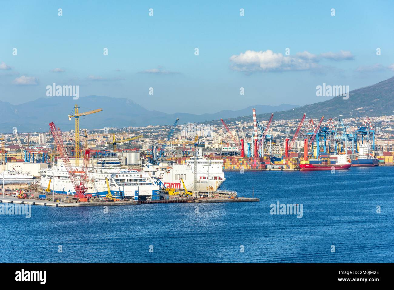 Container terminal and ships in Port of Naples, City of Naples (Napoli), Campania Region, Italy Stock Photo