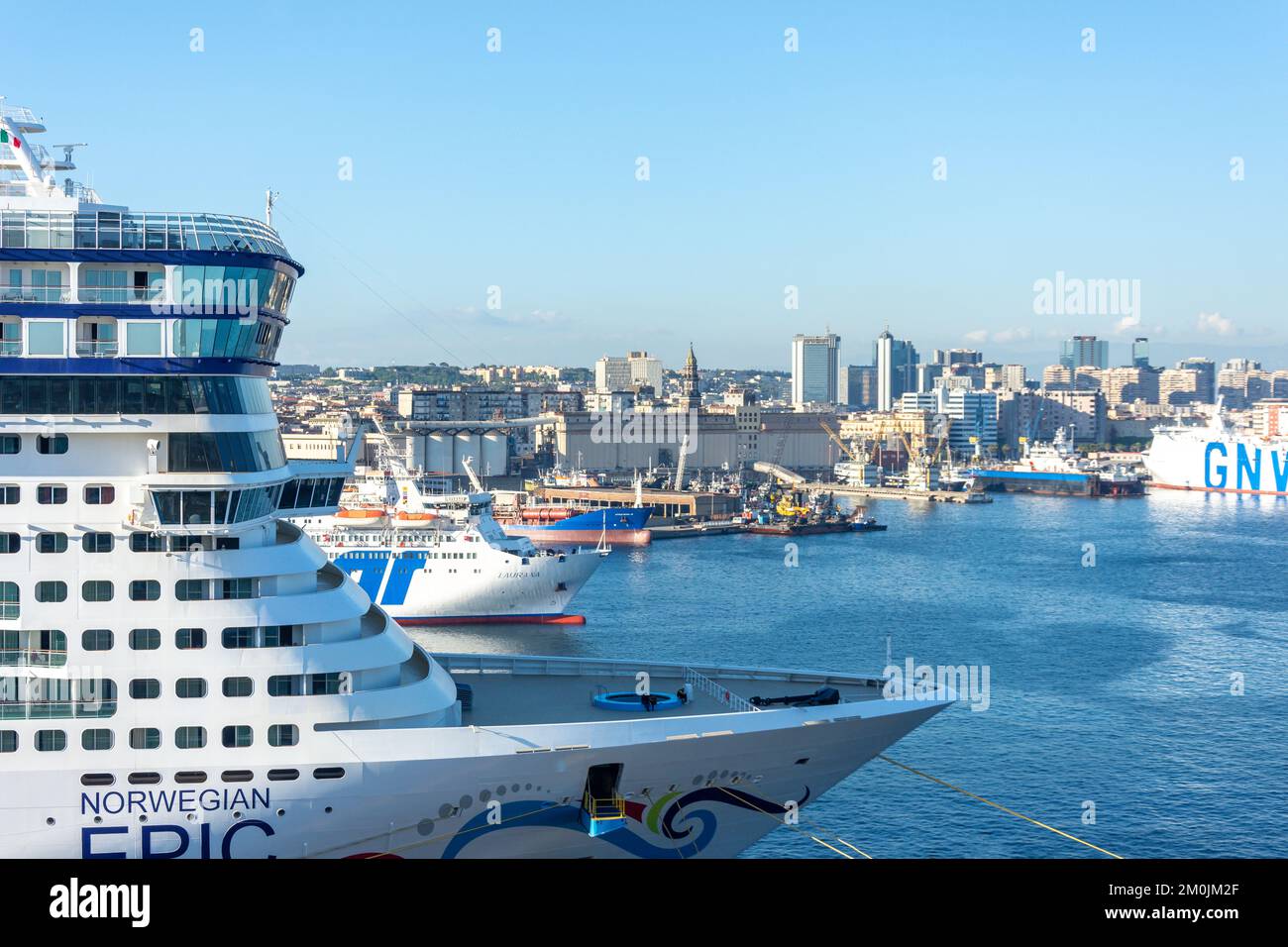 Cruise ship and ferries in Port of Naples, City of Naples (Napoli