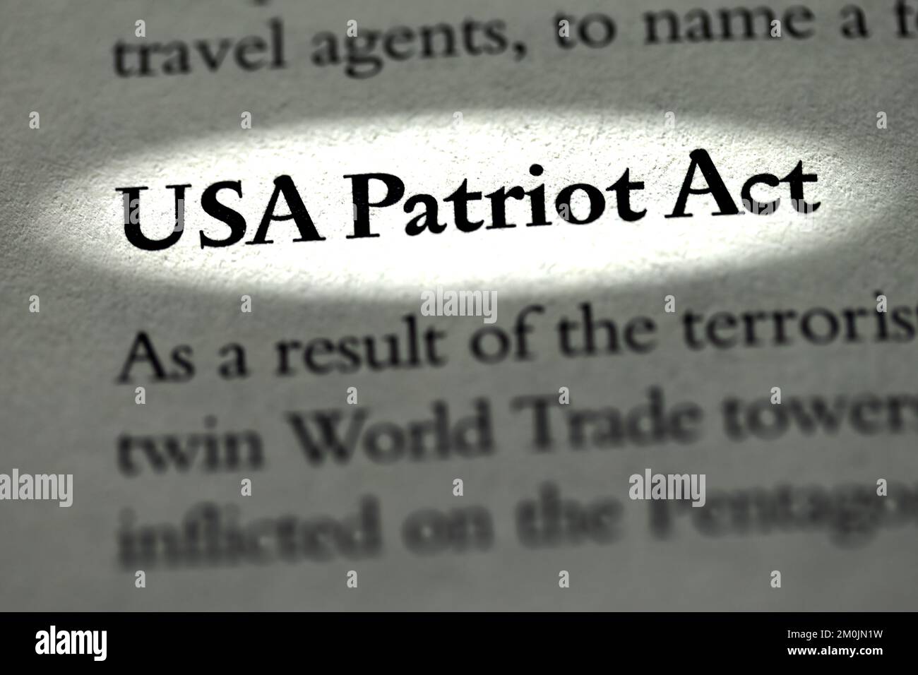 A part referring to the USA Patriot Act written in a legal business law textbook Stock Photo