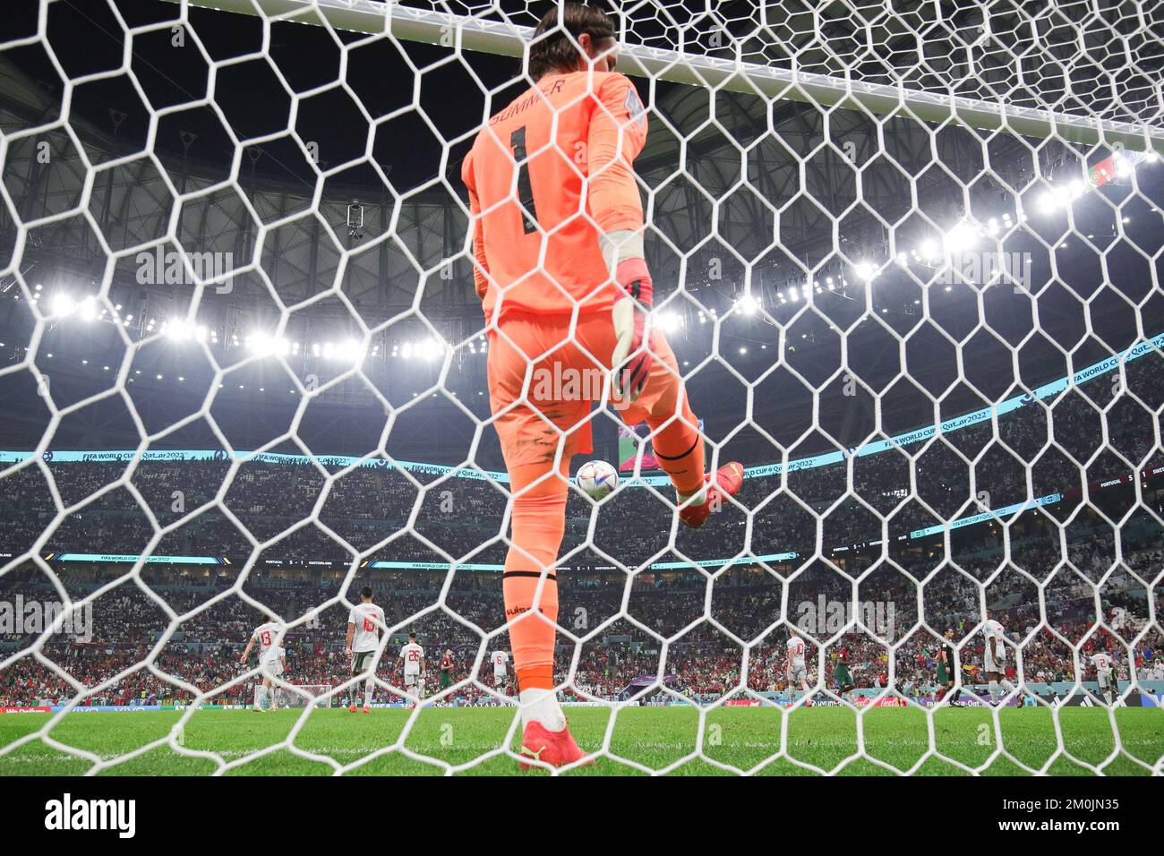 Lusail, Qatar. 07th Dec, 2022. Yann Sommer of Switzerland kicks the ball after goal is scored during the FIFA World Cup Qatar 2022 round of 16 match between Portugal and Switzerland at Lusail Stadium, Lusail, Qatar on 6 December 2022. Photo by Peter Dovgan. Editorial use only, license required for commercial use. No use in betting, games or a single club/league/player publications. Credit: UK Sports Pics Ltd/Alamy Live News Stock Photo