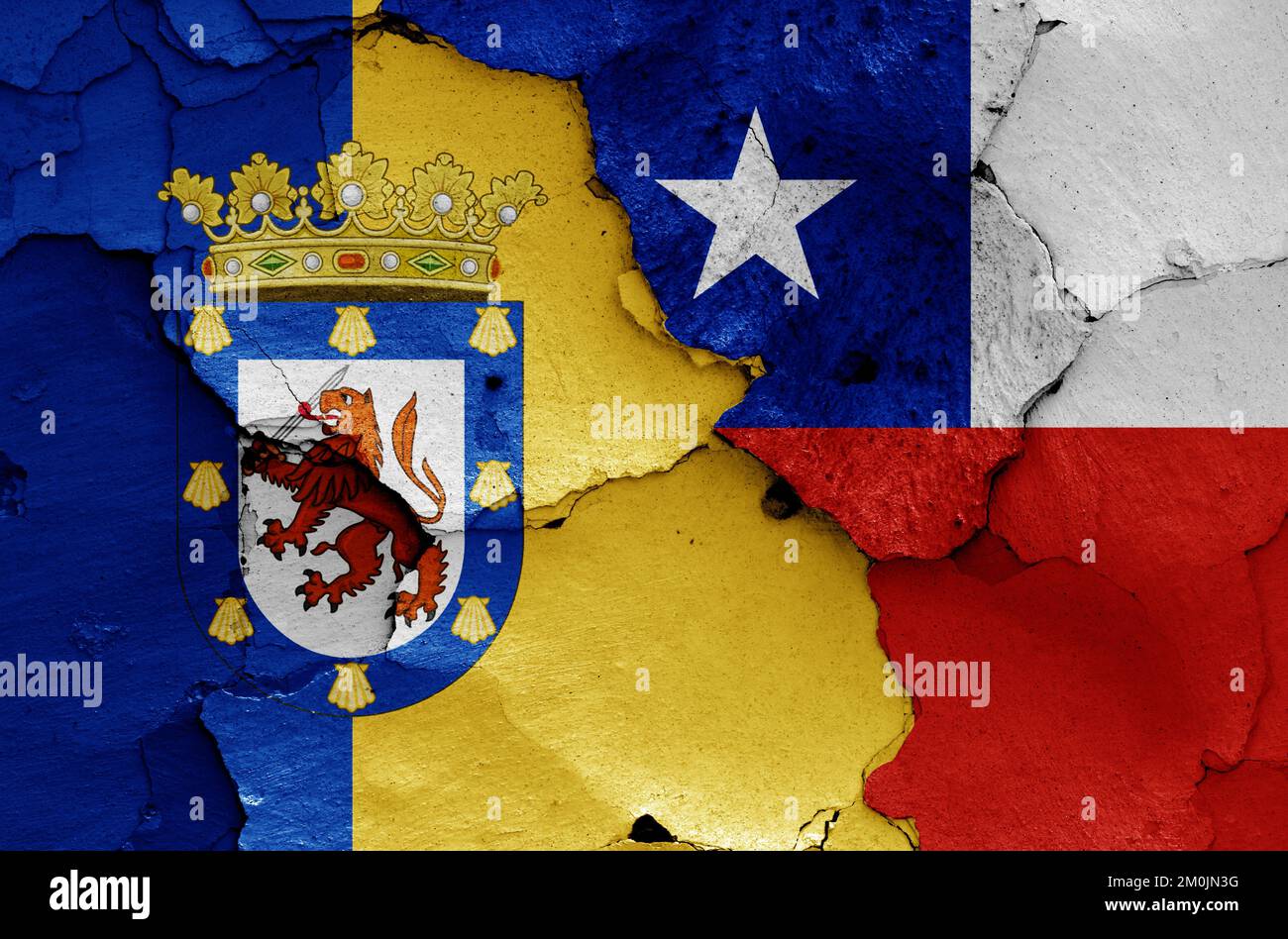 flags of Santiago and Chile painted on cracked wall Stock Photo - Alamy