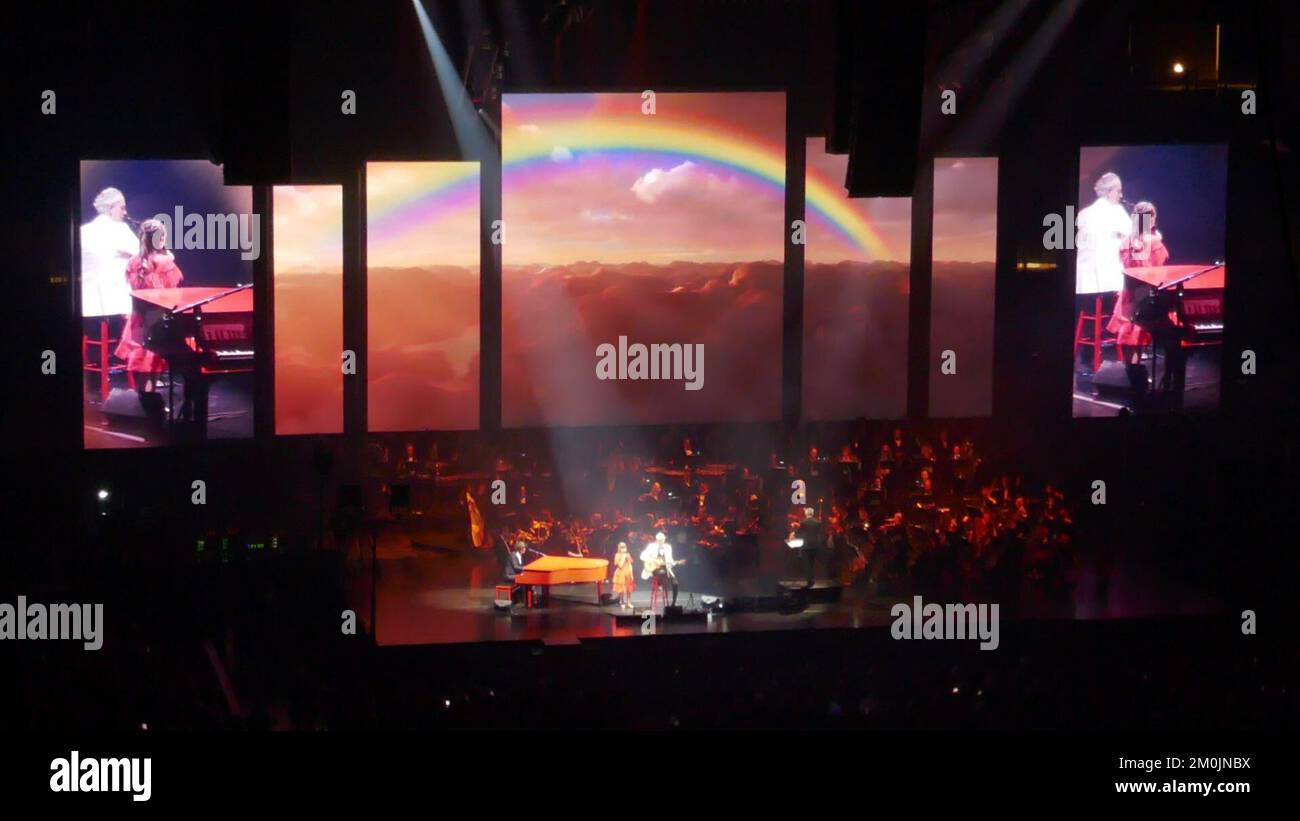 Anaheim, California, USA 4th December 2022 Opera Singer Andrea Bocelli and daughter Virginia Bocelli perform 'Over the Rainbow' in Concert at Honda Center on December 4, 2022 in Anaheim, California, USA. Photo by Barry King/Alamy Stock Photo Stock Photo