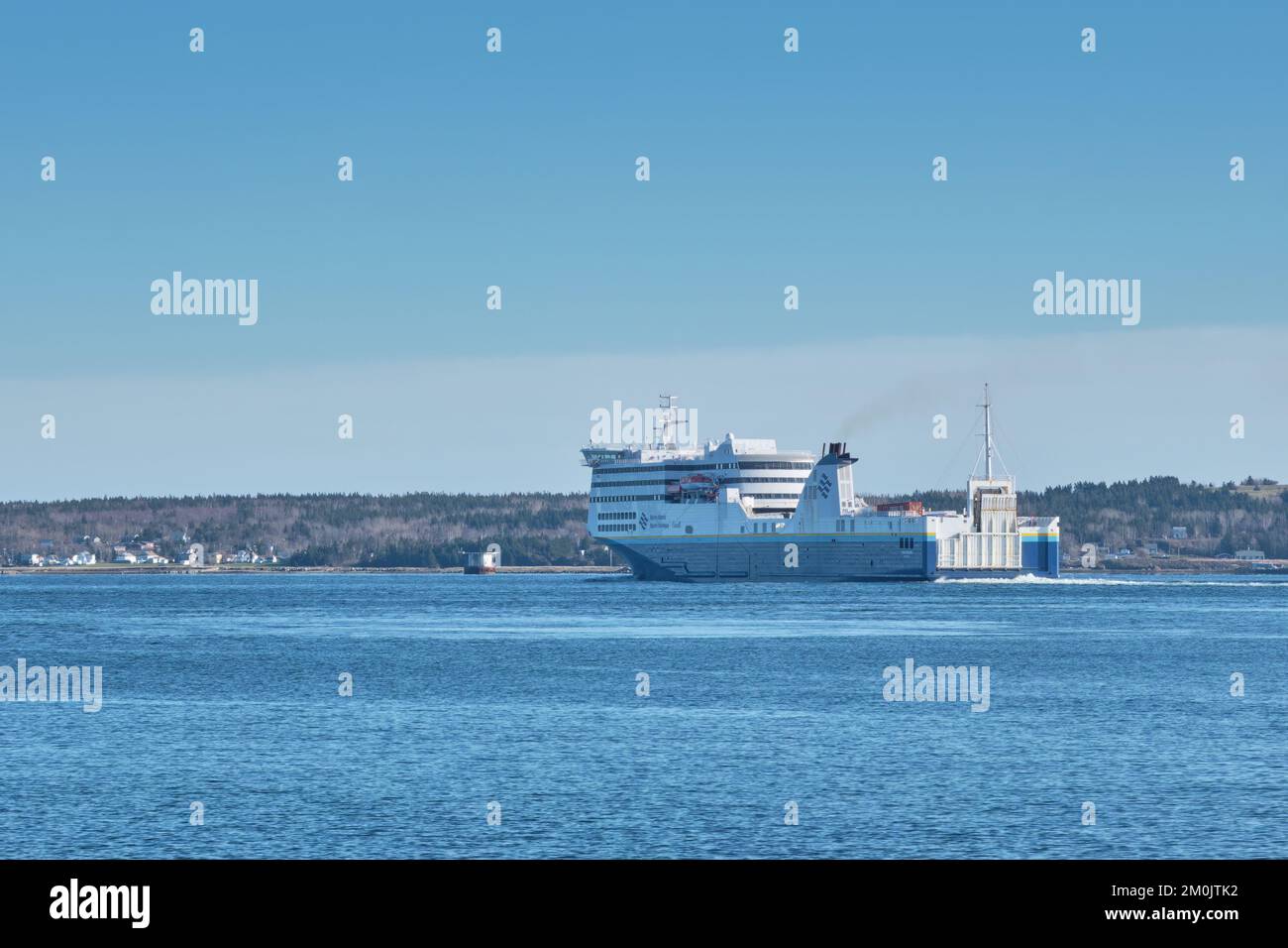 Marine Atlantic Ferry departs port in North Sydney Nova Scotia enroute to Newfoundland. Stock Photo