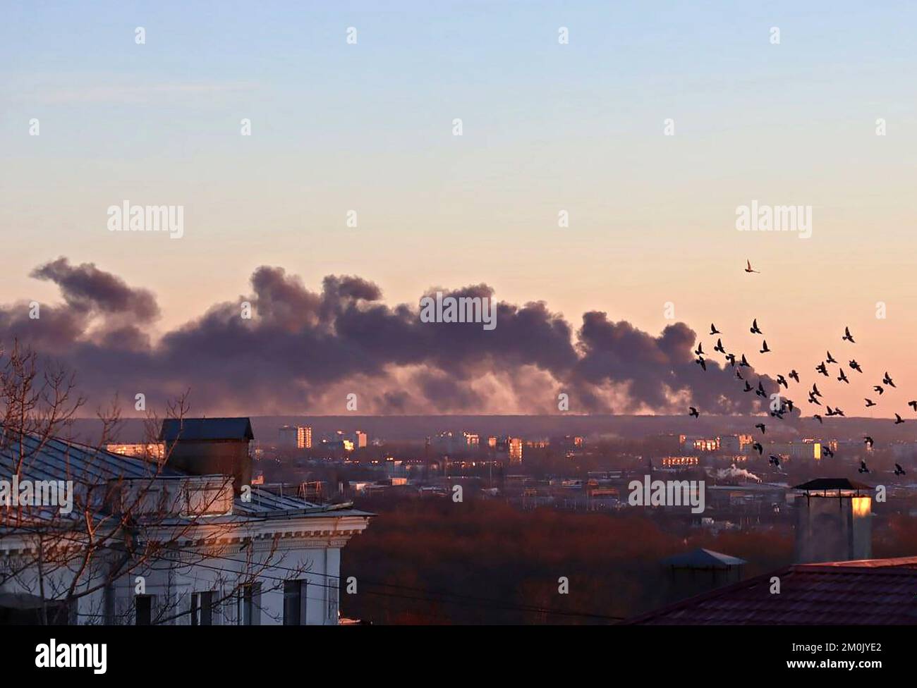 Kursk, Russia. 07th Dec, 2022. Smoke rises from the area of Kursk