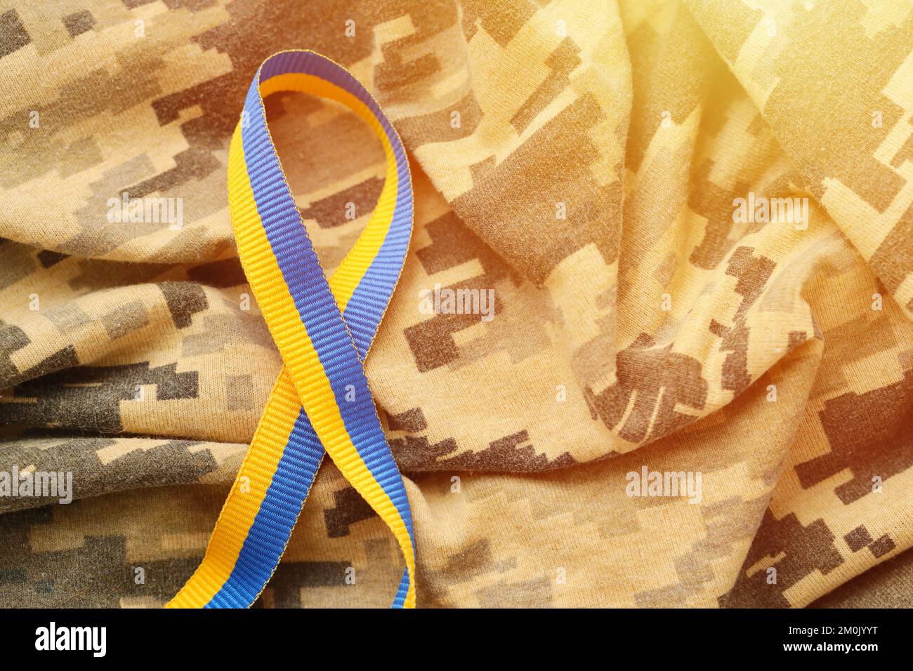 Pixeled digital military camouflage fabric with ribbon in blue and ...