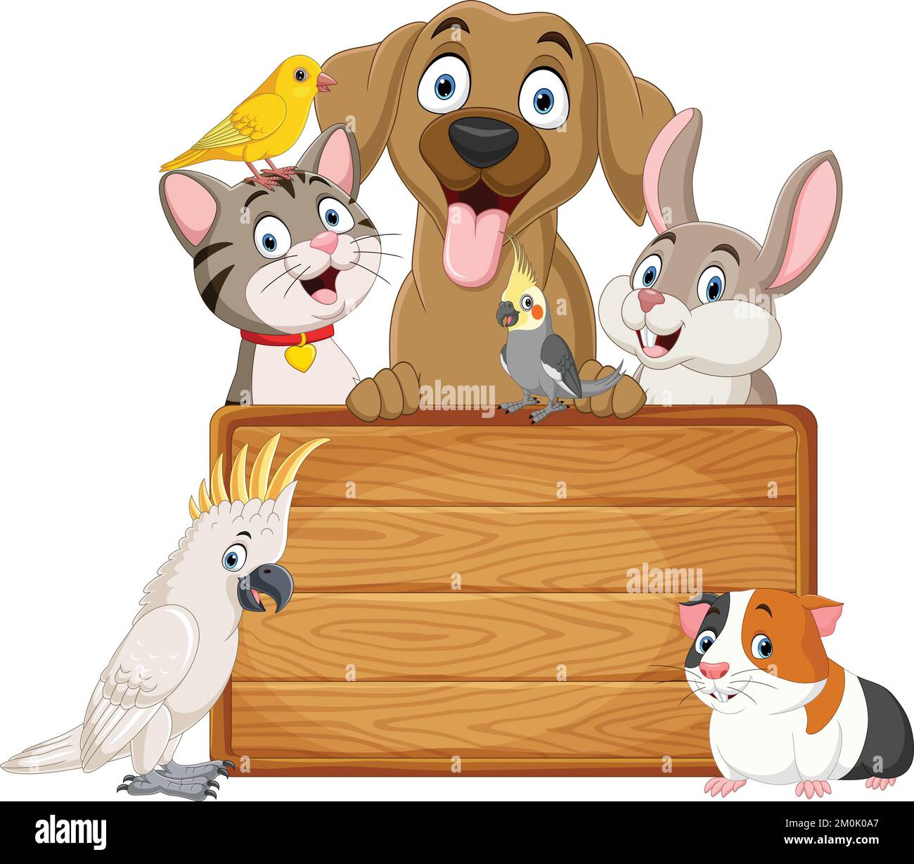 Cute cartoon pets collection with blank board sign stock vector image