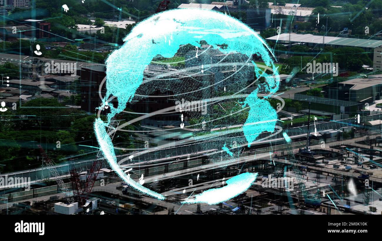 Construction technology concept with alteration graphic over construction site showing concept