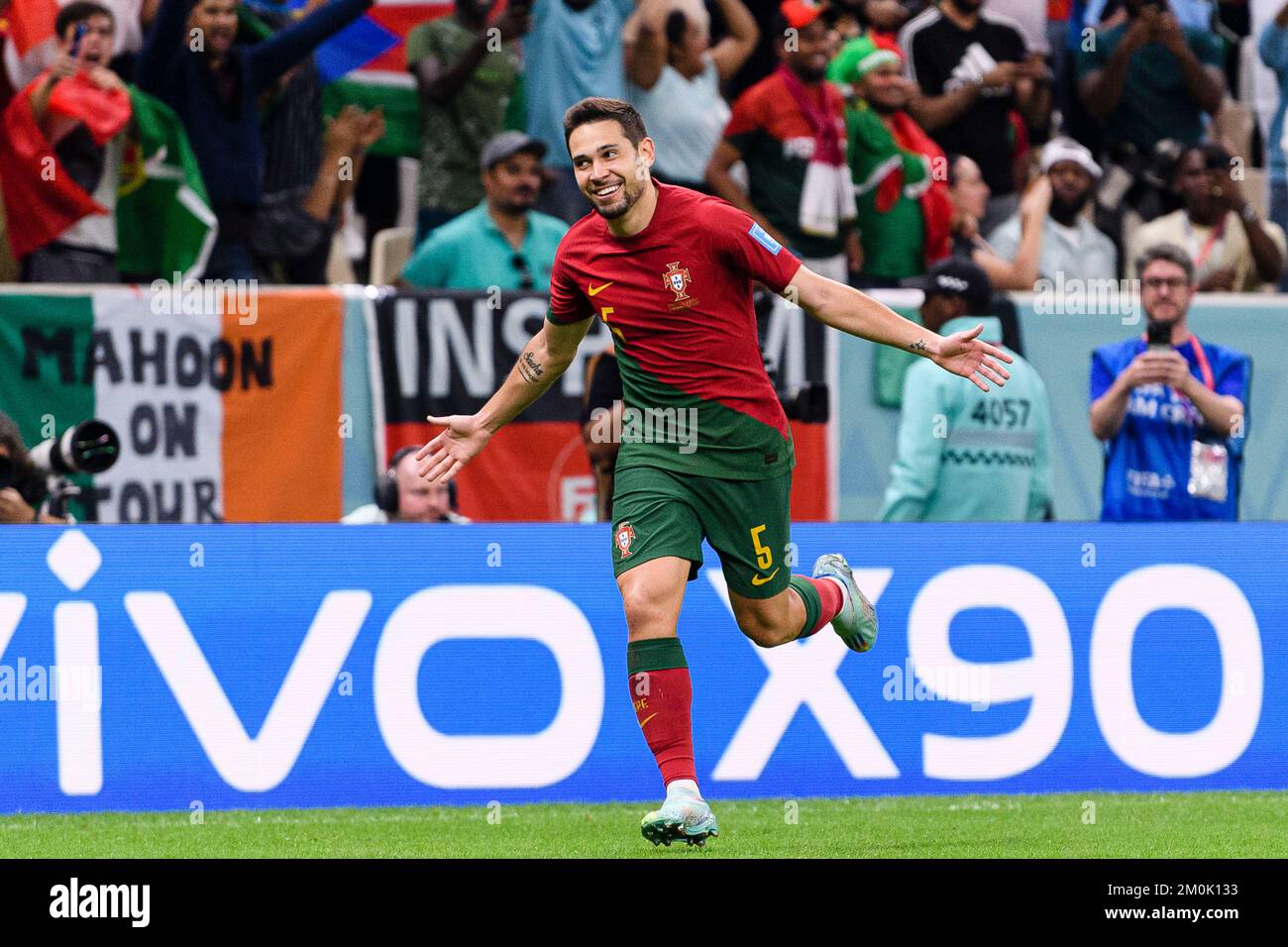 Lusail, Qatar. 06th Dec, 2022. Estadio Lusail Raphael Guerreiro of Portugal celebrates after scoring a goal (4-0) during the match between Portugal and Switzerland, valid for the round of 16 of the World Cup, held at the Estadio Nacional de Lusail in Lusail, Qatar. (Marcio Machado/SPP) Credit: SPP Sport Press Photo. /Alamy Live News Stock Photo