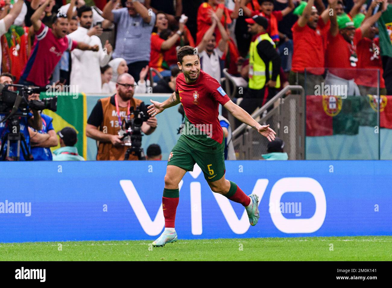 Lusail, Qatar. 06th Dec, 2022. Estadio Lusail Raphael Guerreiro of Portugal celebrates after scoring a goal (4-0) during the match between Portugal and Switzerland, valid for the round of 16 of the World Cup, held at the Estadio Nacional de Lusail in Lusail, Qatar. (Marcio Machado/SPP) Credit: SPP Sport Press Photo. /Alamy Live News Stock Photo