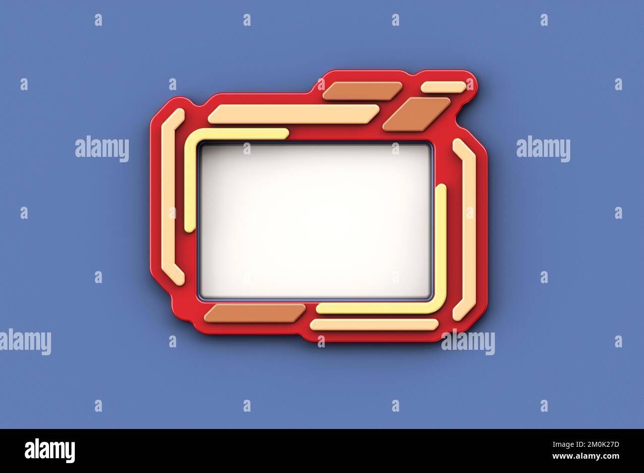 Red yellow picture frame isolated on blue background with copy space, Portable wireless video game console icons. 3d rendering. Stock Photo