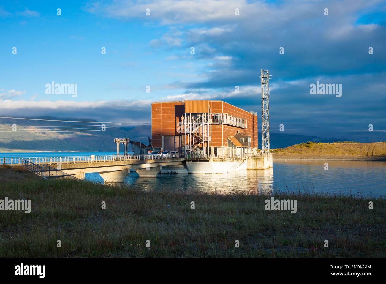 A Look at life in New Zealand: Hydro-electric Power generation at the Tekapo B Power Station on the shores of Lake Pukaki, Twizel, South Island. Stock Photo