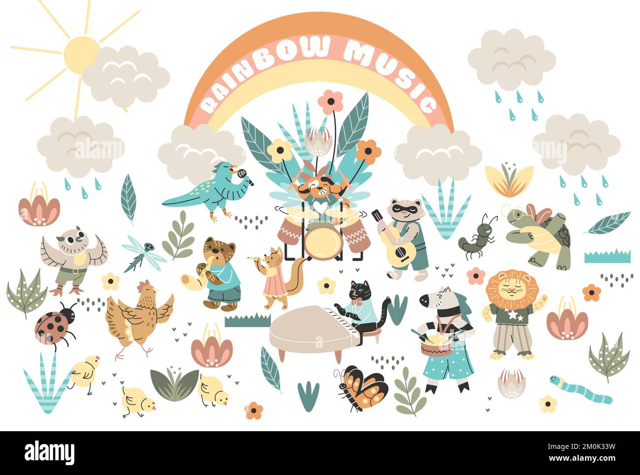 Set of dancing and playing musical instruments animals Stock Vector ...