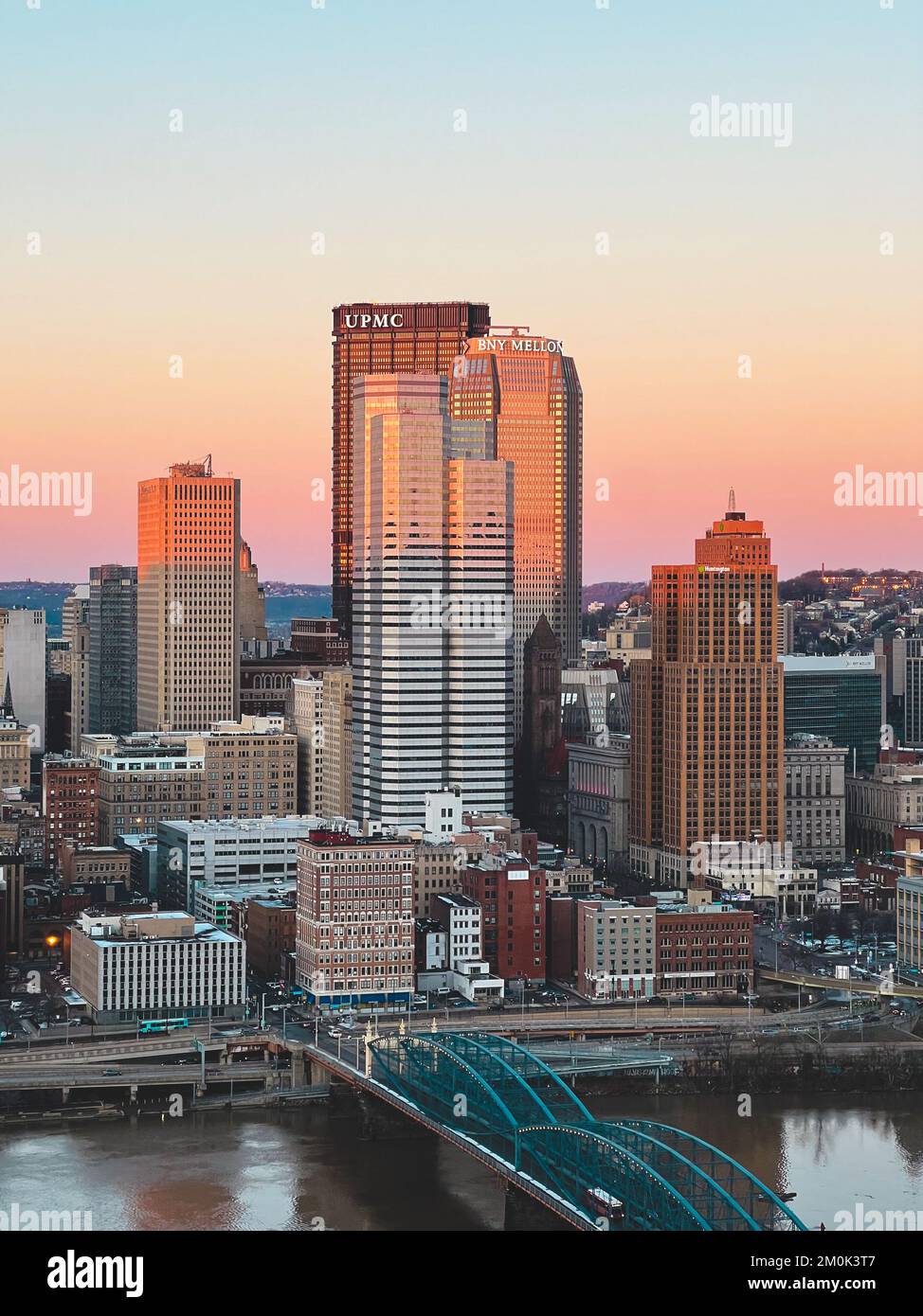 View of downtown Pittsburgh from Mount Washington at sunset Stock Photo