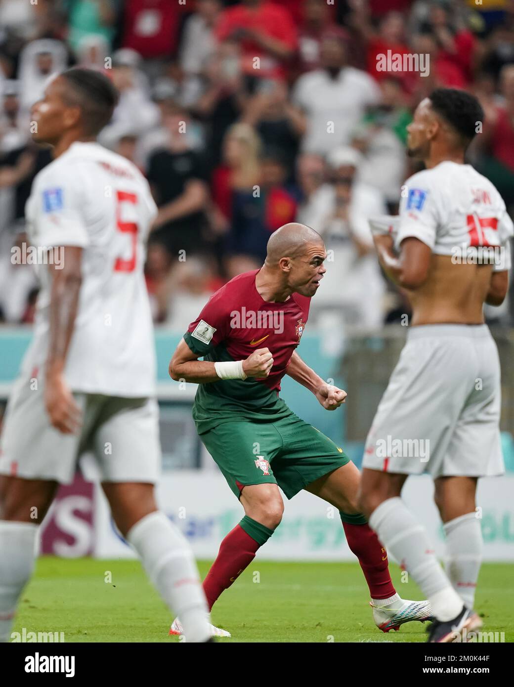 LUSAIL, QATAR - DECEMBER 6: Player of Portugal Pepe celebrates after scoring a goal during the FIFA World Cup Qatar 2022 Round of 16 match between Portugal and Switzerland at Lusail Stadium on December 6, 2022 in Lusail, Qatar. (Photo by Florencia Tan Jun/PxImages) Stock Photo