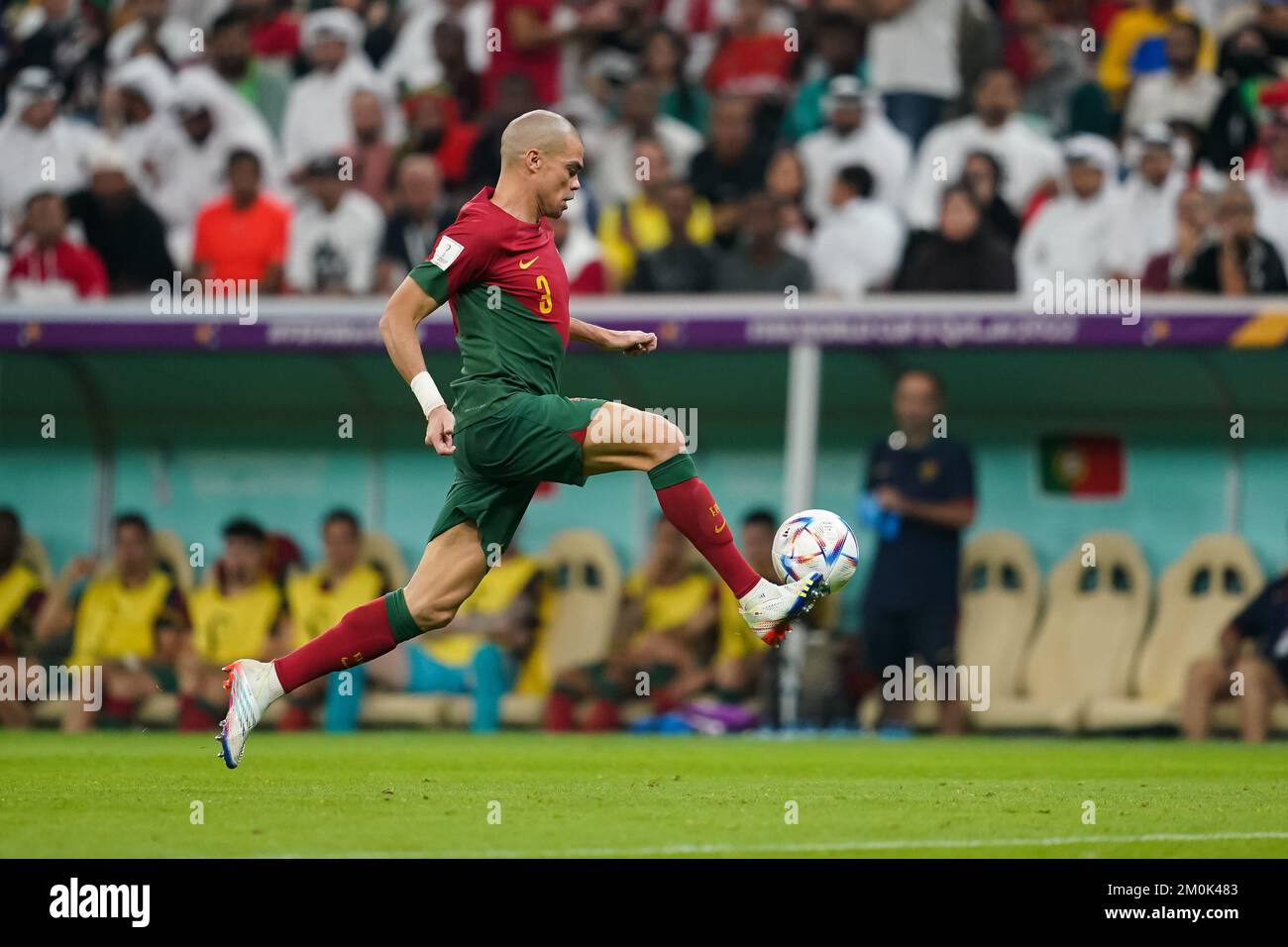 LUSAIL, QATAR - DECEMBER 6: Player of Portugal Pepe controls the ball during the FIFA World Cup Qatar 2022 Round of 16 match between Portugal and Switzerland at Lusail Stadium on December 6, 2022 in Lusail, Qatar. (Photo by Florencia Tan Jun/PxImages) Stock Photo