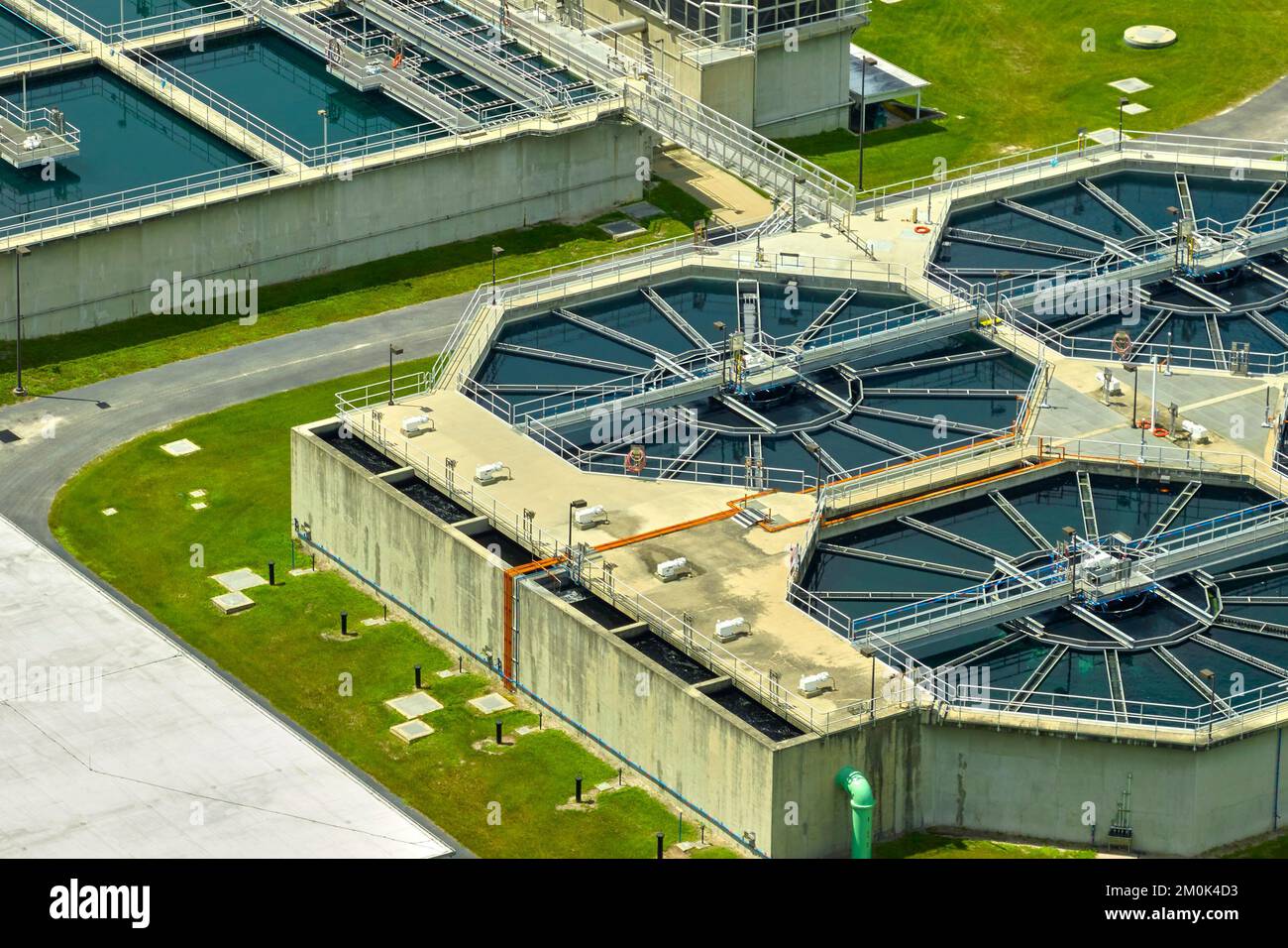 Aerial view of modern water cleaning facility at urban wastewater
