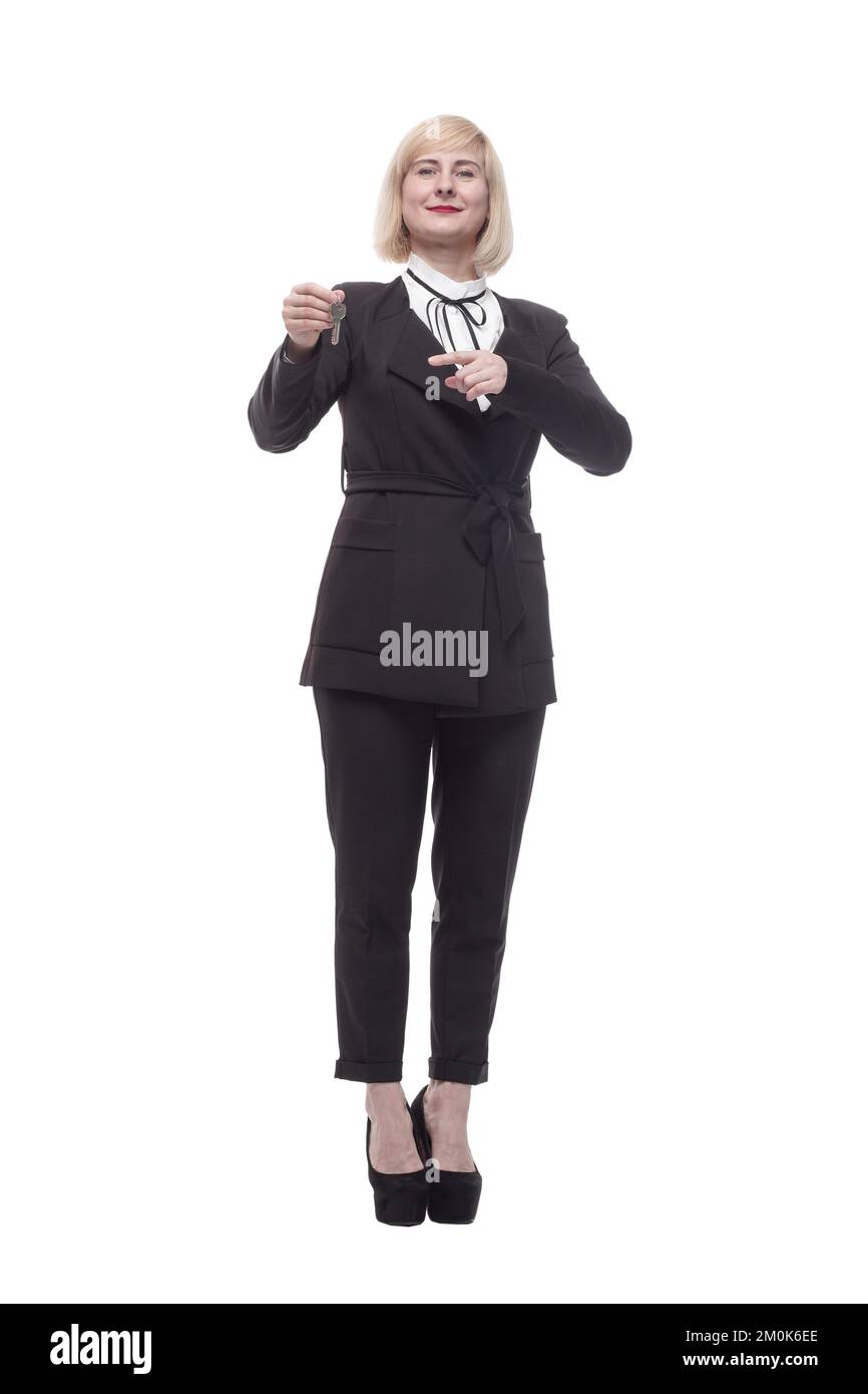 in full growth. smiling businesswoman with keys in hand Stock Photo - Alamy