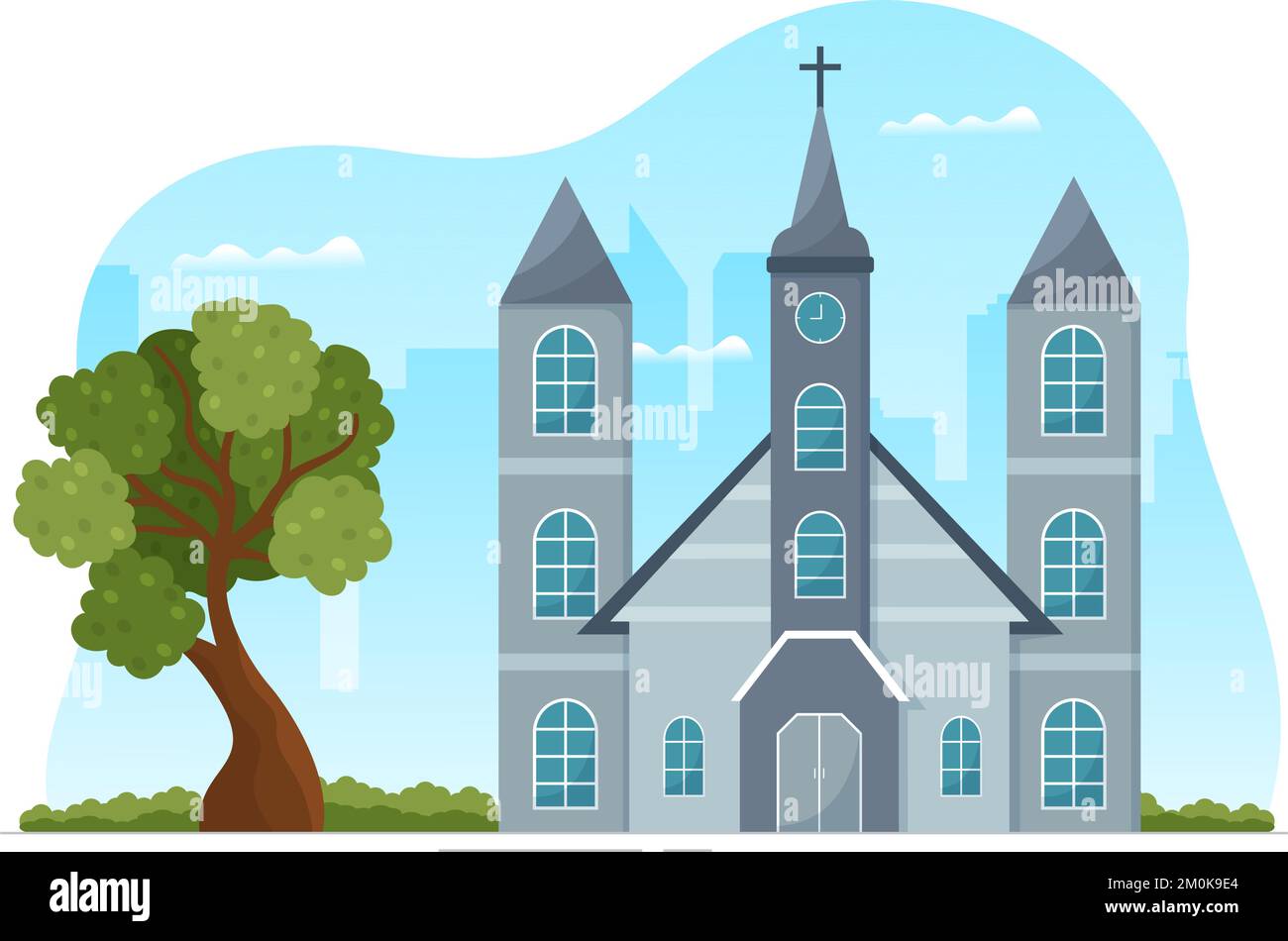 Lutheran Church with Cathedral Temple Building and Christian Religion Place Architecture in Flat Cartoon Hand Drawn Template Illustration Stock Vector