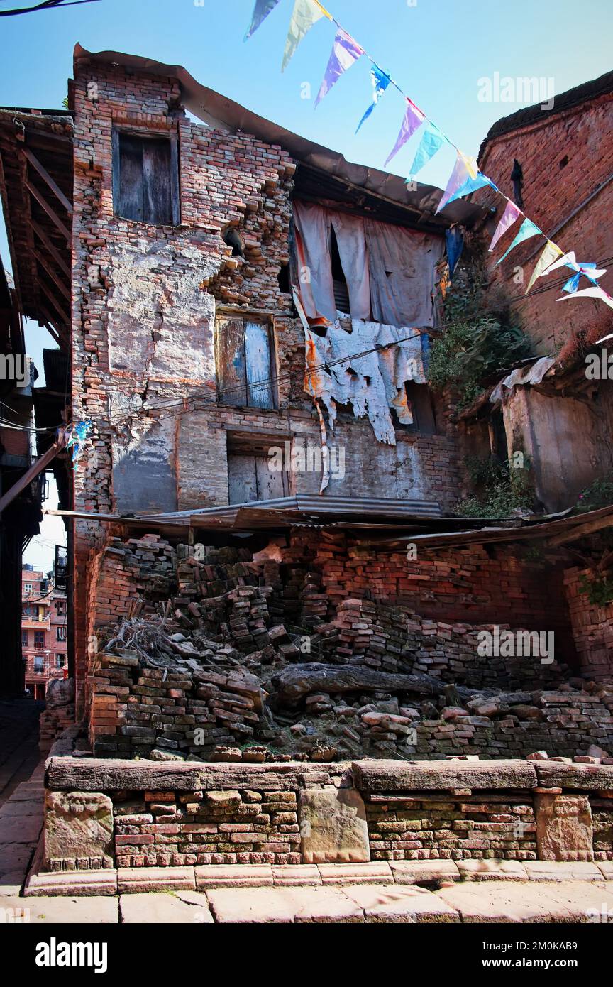 Ruined house after earthquake in Kathmandu, Nepal Stock Photo