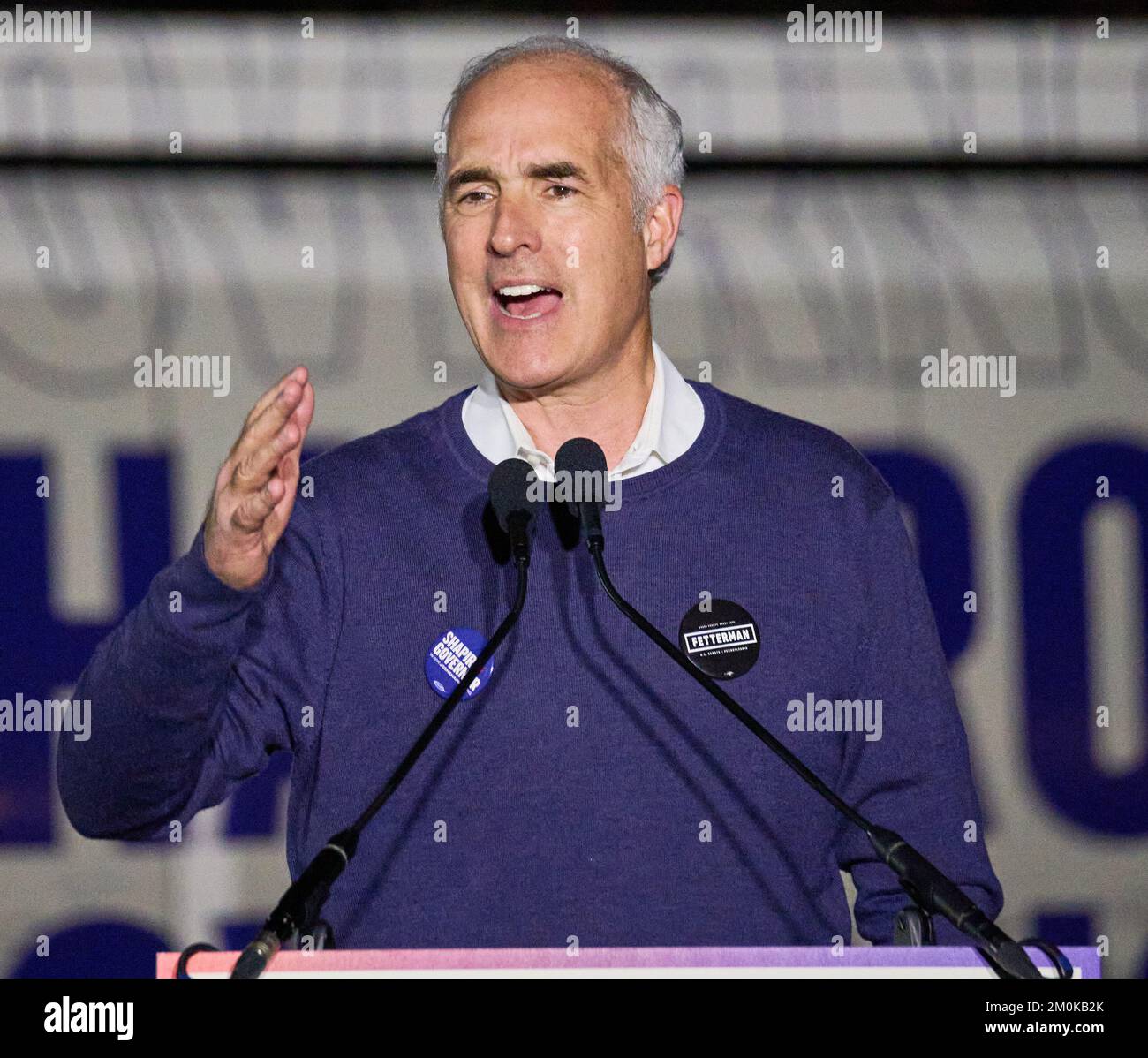 NEWTOWN, PA, USA - NOVEMBER 06, 2022: Bob Casey speaks at a Campaign Rally at Bucks County Community College. Stock Photo