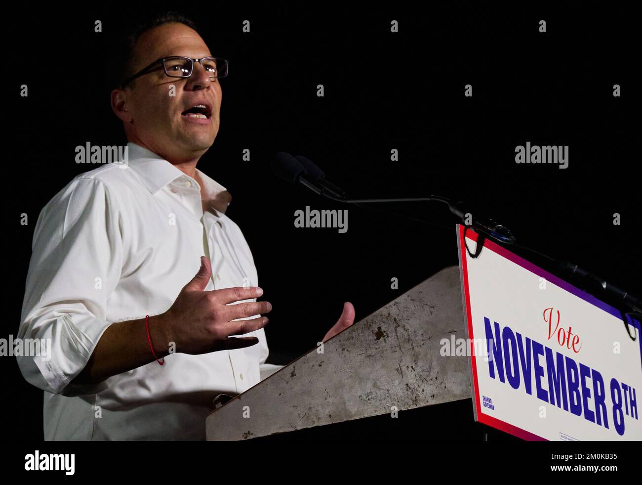 NEWTOWN, PA, USA - NOVEMBER 06, 2022: Josh Shapiro speaks at a Campaign Rally at Bucks County Community College. Stock Photo