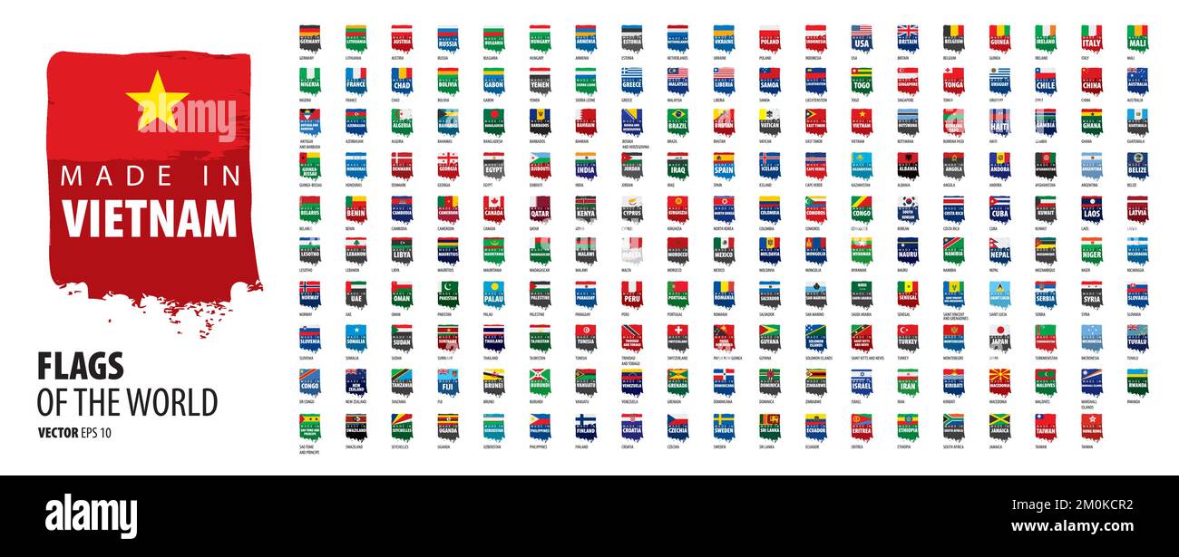 A set of vector icons with flags of countries and with the inscription made in Stock Vector