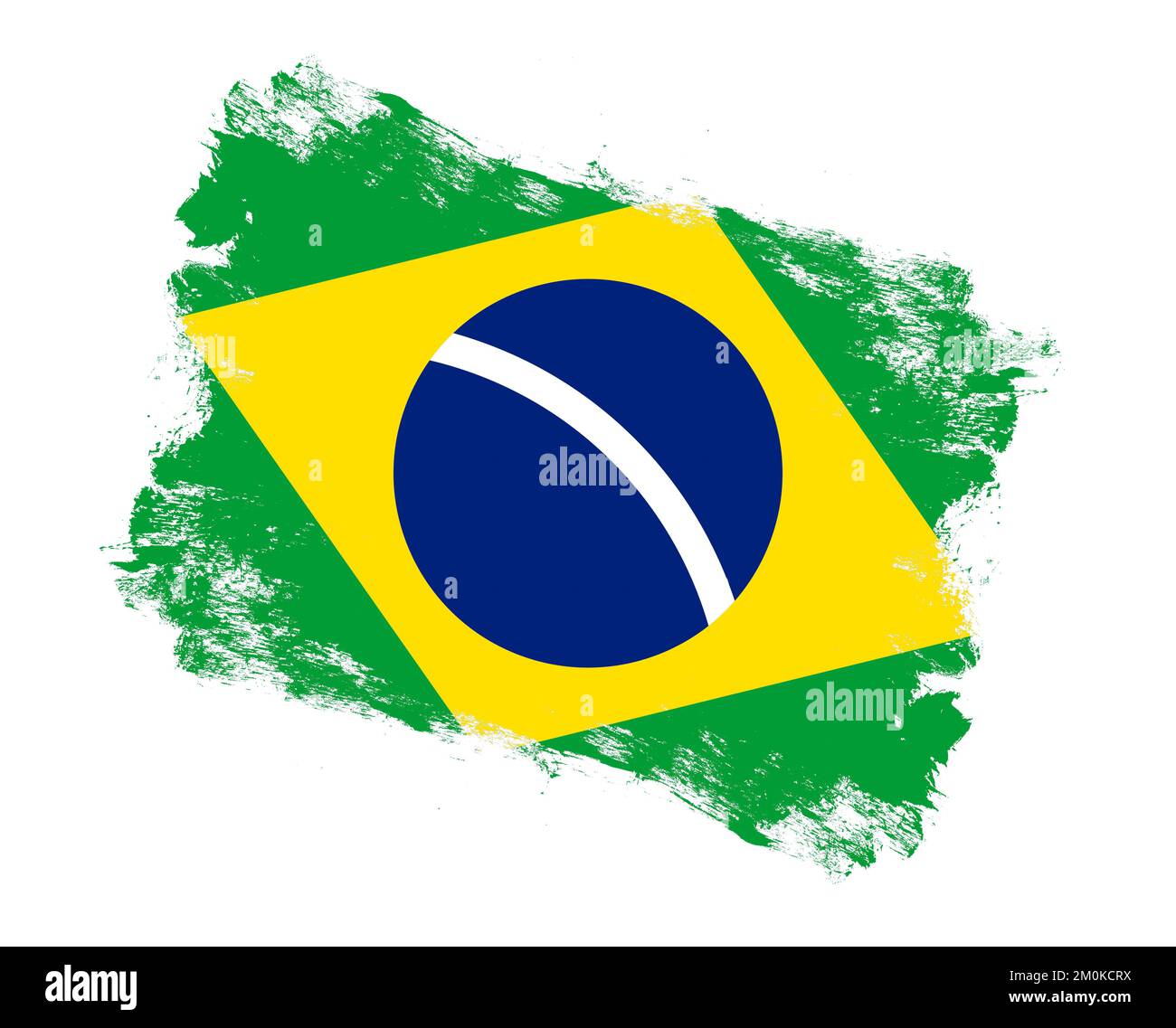 Stroke brush painted flag of brazil on white background Stock Photo - Alamy