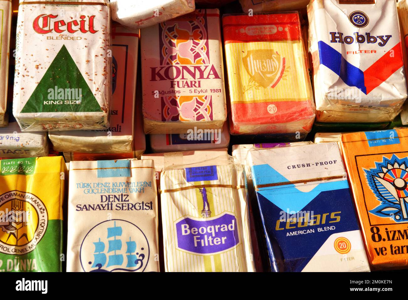 Collection of ancient cigarette packages by 1970's and 1980's from
