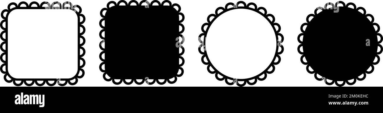 Circle and square scalloped frames. Scalloped edge rectangle and