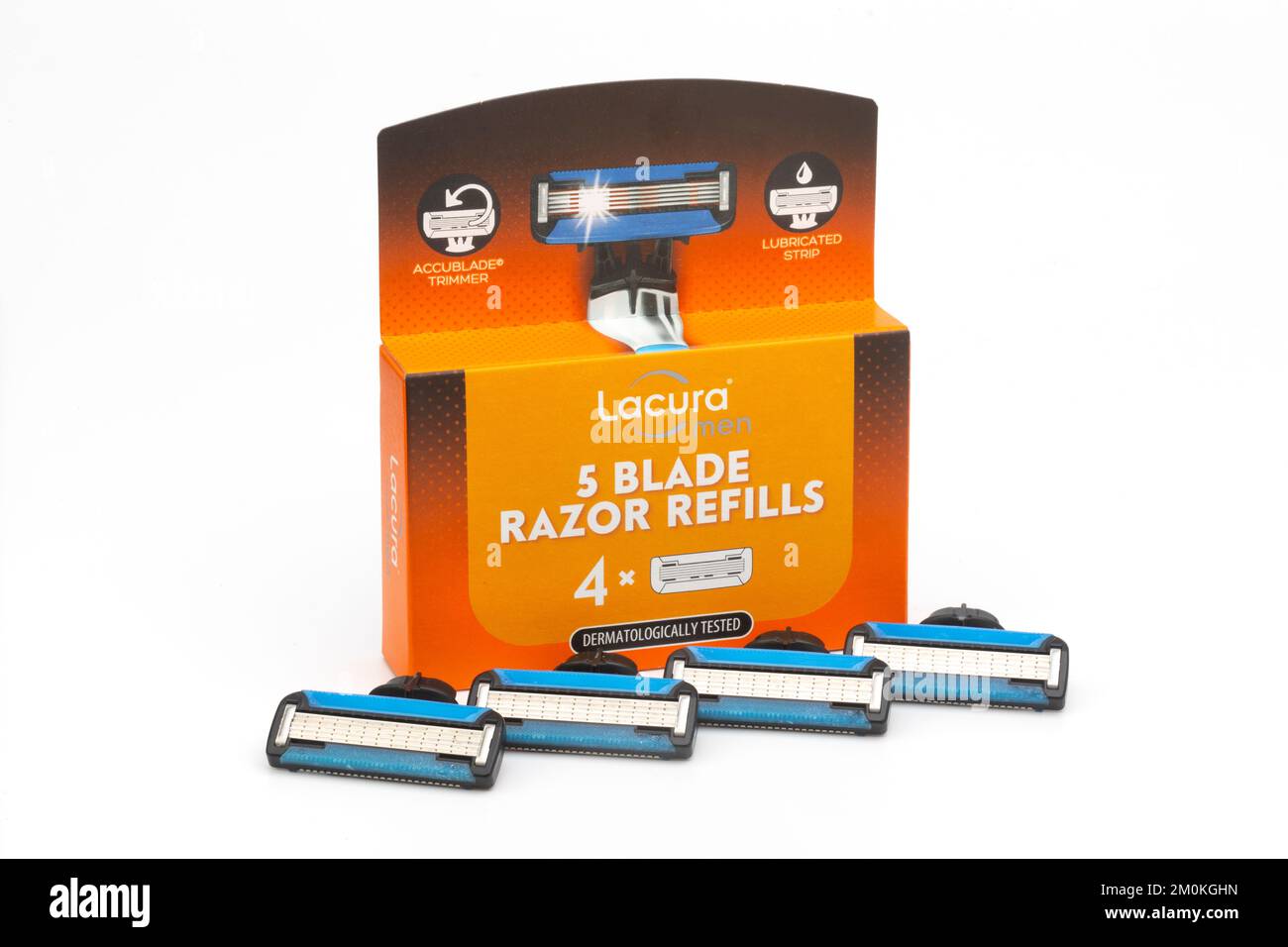 A box of five, four blade razor refills from Aldi. Stock Photo