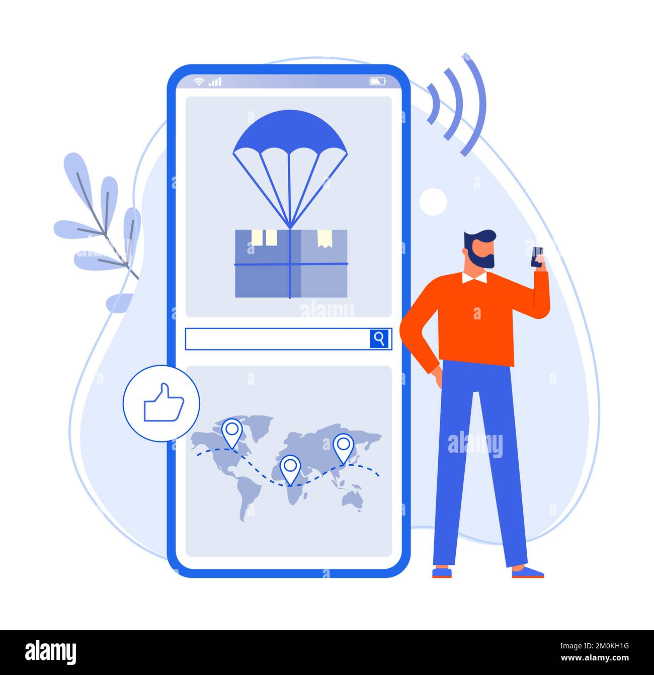 Man holding smartphone and tracking online order. Male character waiting for parcel using application to see map Stock Vector