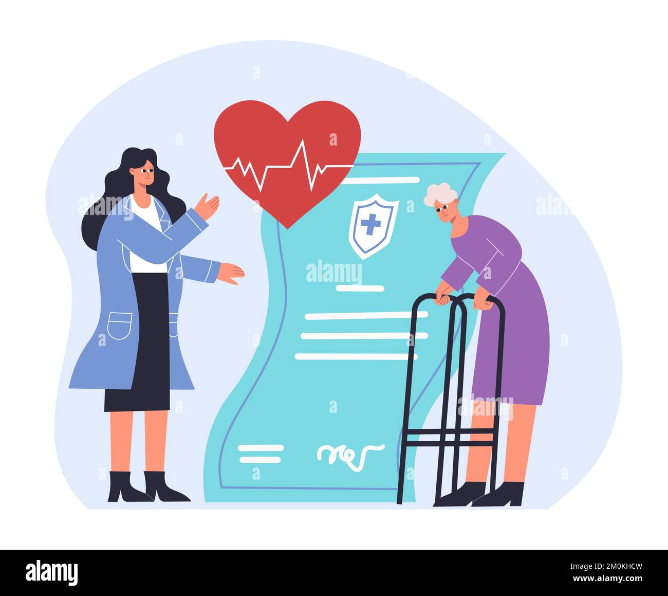 Risk insurance protecting health for elderly people. Security and safety of life from damage or illnesses Stock Vector