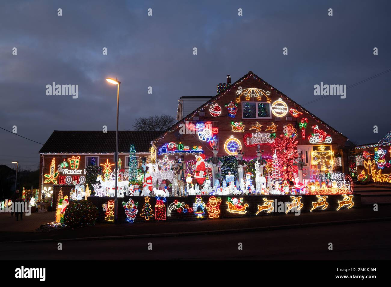 A Christmas light display on the home of Helen and John Attlesey in