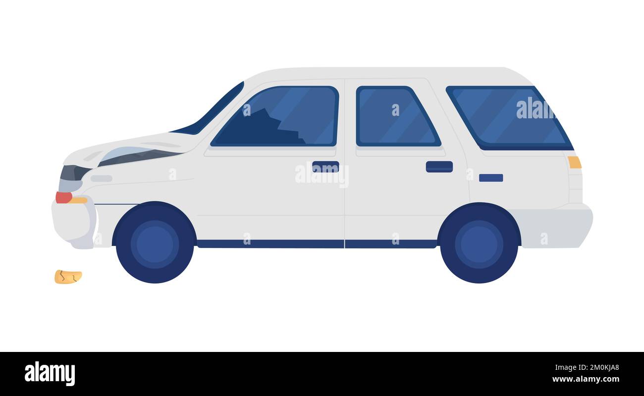 Broken auto after collision semi flat color vector object Stock Vector