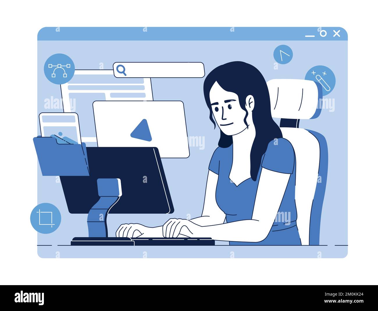 Graphic designer at computer flat concept vector illustration Stock ...