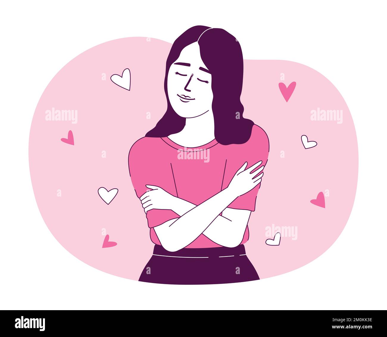 Self love and acceptance 2D vector isolated linear illustration Stock
