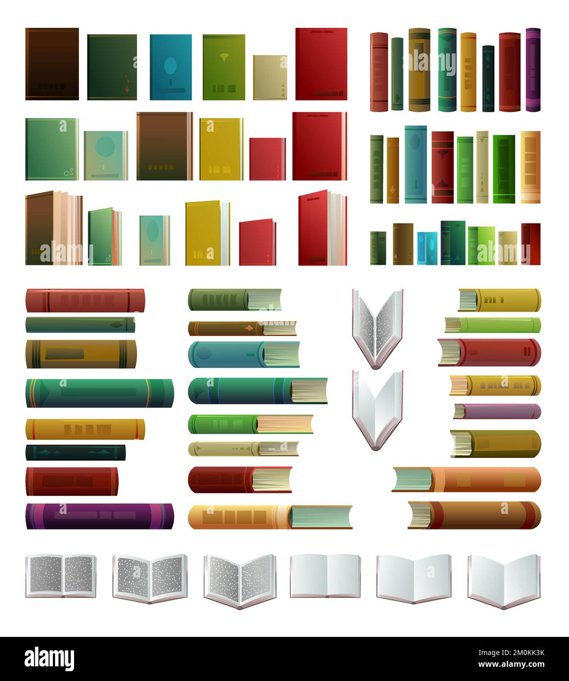 Set books objects. Side view from the front and open. Great collection ...