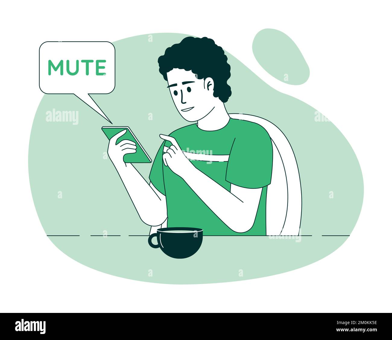 Muting notifications 2D vector isolated linear illustration Stock