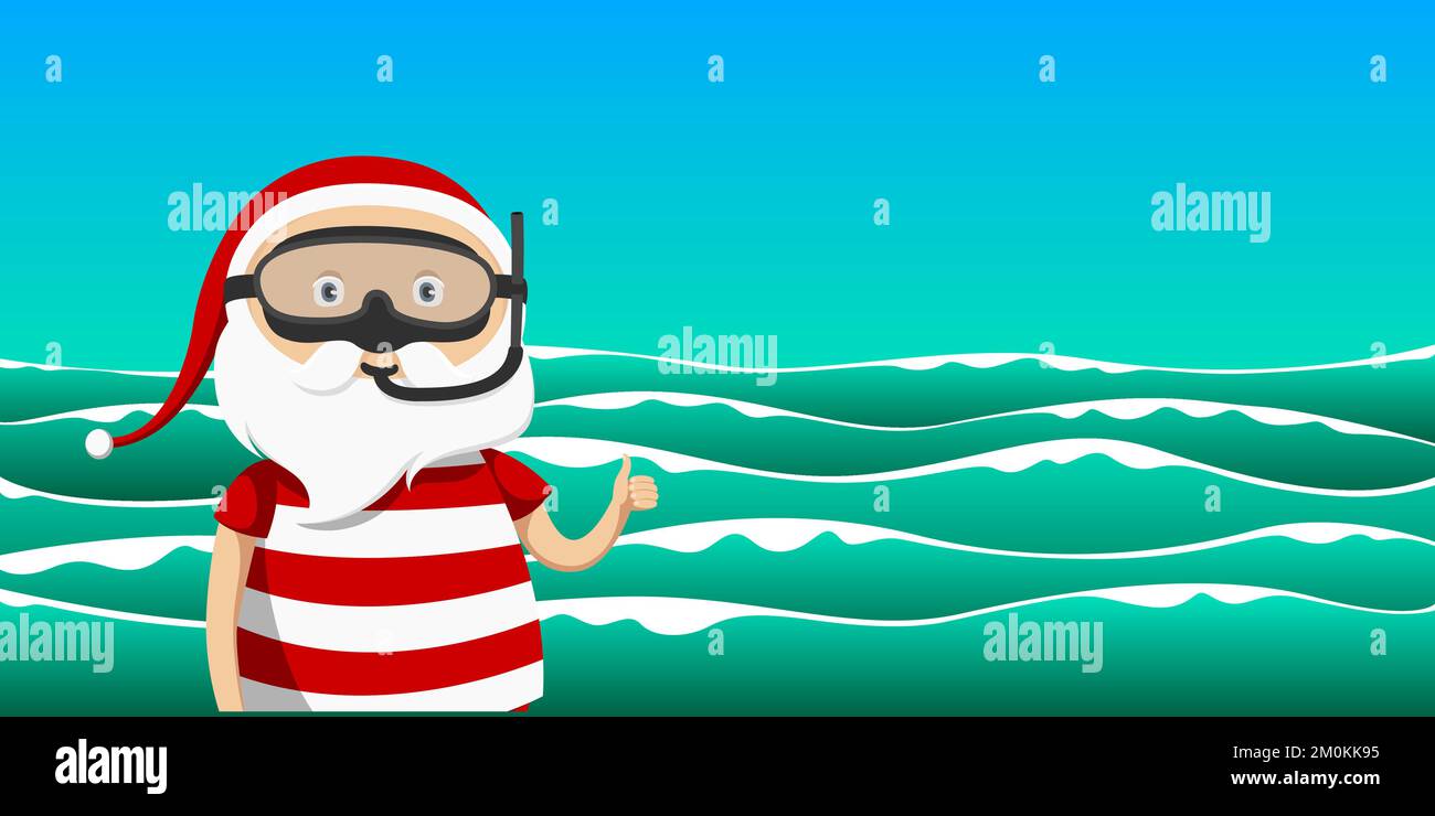 Santa Claus in snorkeling mask. Vector illustration. Stock Vector