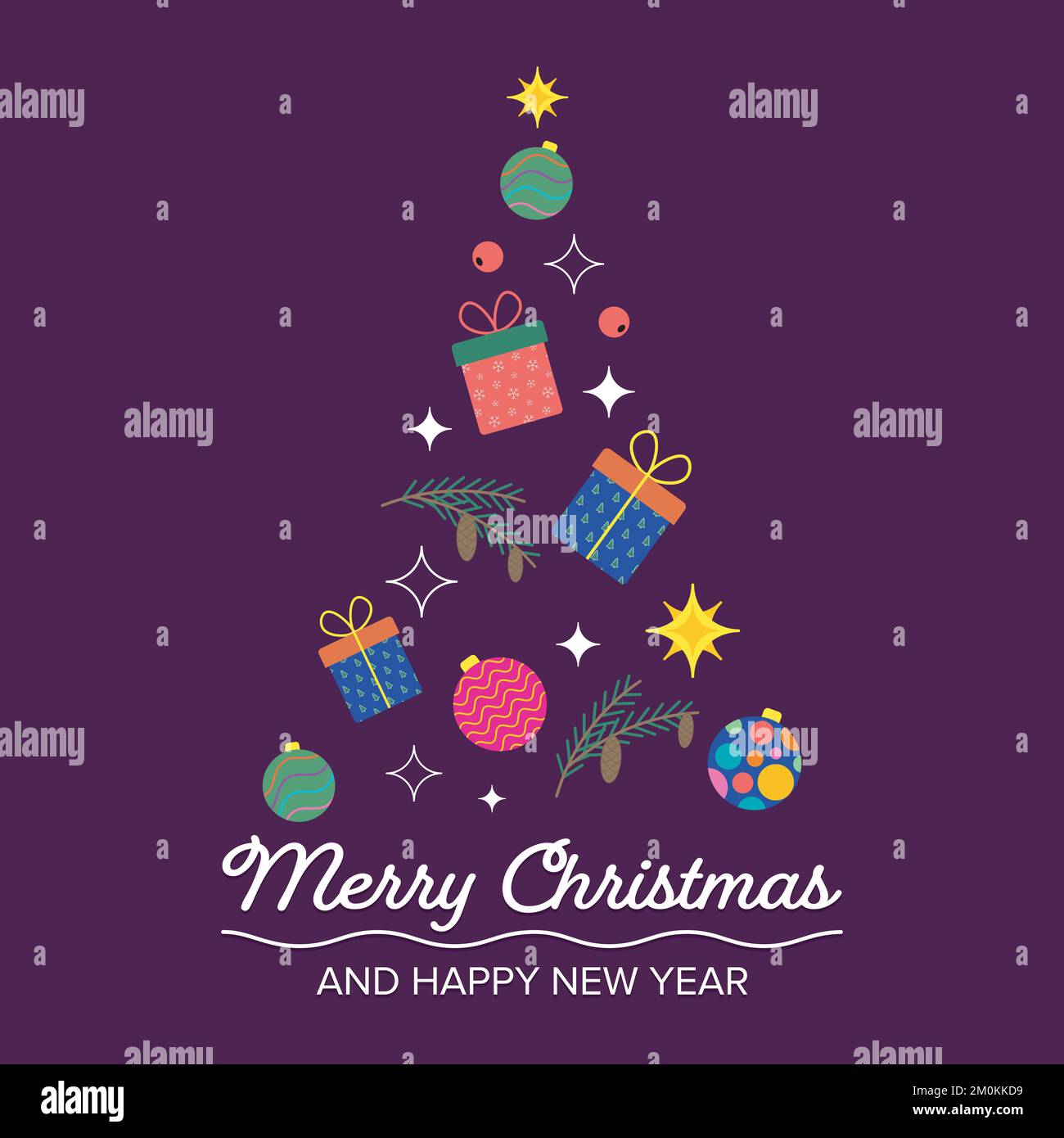image of christmas tree is composed of stars, branches with cones ...