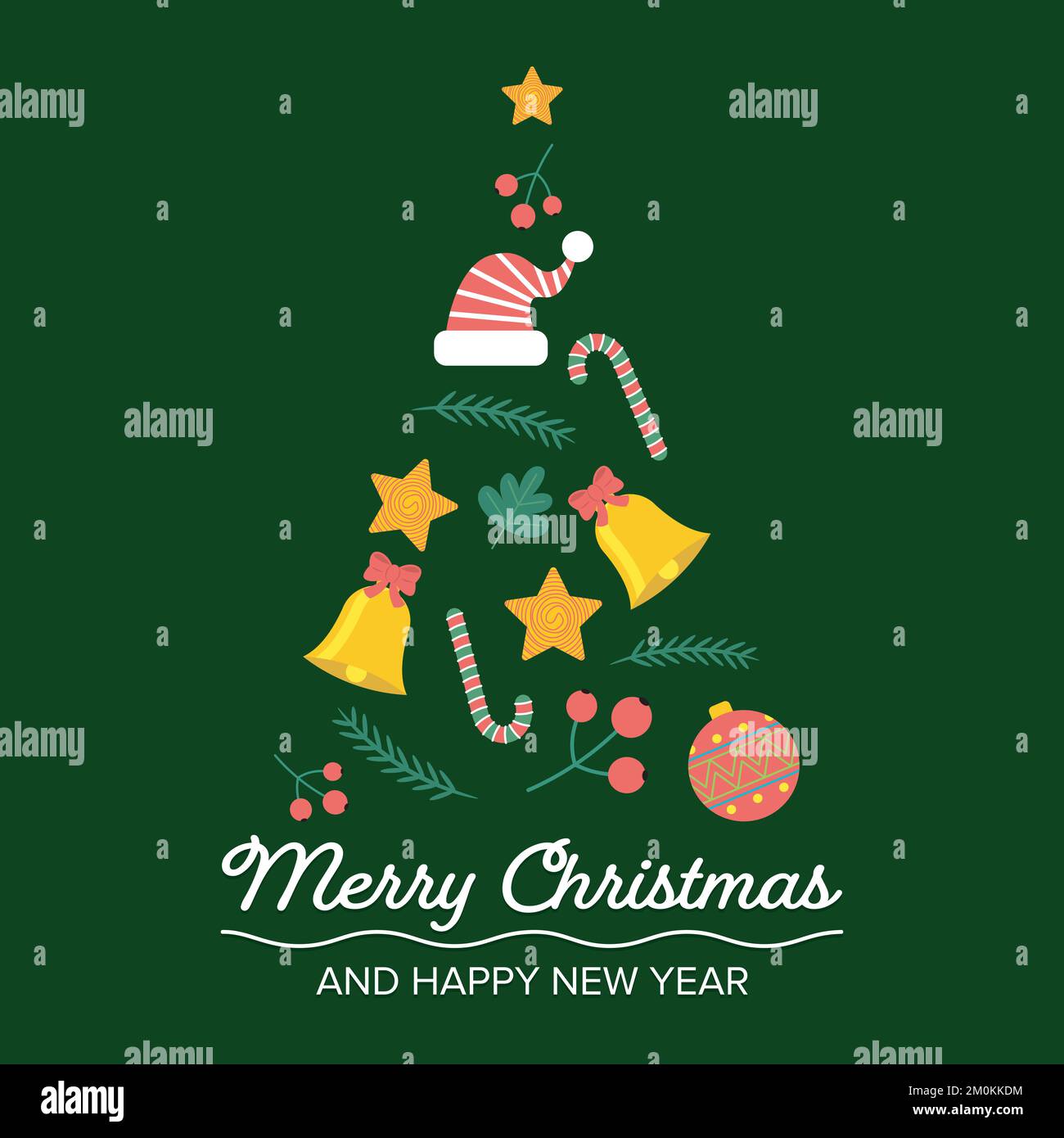 image of christmas tree is composed of star, candy, glass ball, holly ...
